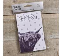 WHITE COTTON CARDS NOTELETS - PACK OF 6 - JUST TO SAY HIGHLAND COW (N95-S2)