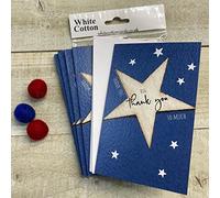 WHITE COTTON CARDS NOTELETS- THANK YOU PACK OF 6 -BIG BLUE STAR (N95-198)