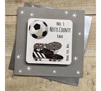 WHITE COTTON CARDS NOTTS COUNTY FOOTBALL BIRTHDAY CARD WITH COASTER (CC-F118)