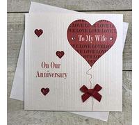White Cotton Cards On Our Anniversary to My Wife Handmade Card with Heart and Balloon, White, PD91