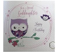 White Cotton Cards Owl To A Special Goddaughter Happy Birthday Handmade Birthday Card, BD41 NEW,16cm x 16cm