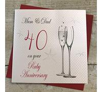 WHITE COTTON CARDS P40M Champagne Flutes Mum & Dad On Your Ruby Anniversary Handmade 40th Anniversary Card, White