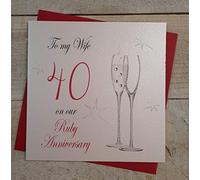 WHITE COTTON CARDS P40W Champagne Flutes To My Wife On Our Ruby Anniversary Handmade 40th Anniversary Card, White