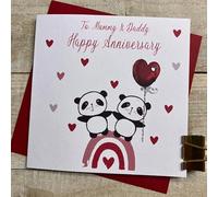 WHITE COTTON CARDS PANDAS & HEART BALLOON - MUMMY & DADDY ANNIVERSARY CARD, HAND FINISHED (D262-MD)