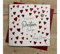 WHITE COTTON CARDS PARTNER HEARTS - VALENTINE'S DAY CARD, HAND FINISHED (V26-20)