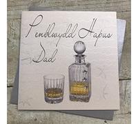 WHITE COTTON CARDS Penblwydd Hapus Dad Whiskey bottle Welsh Birthday Card, Handmade (WWB157)
