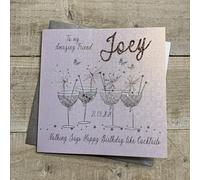 WHITE COTTON CARDS PERSONALISED BIRTHDAY CARD - PALE PINK SUPER SPARKLY - 4 COUPE GLASSES (P24-10 & XP24-10)