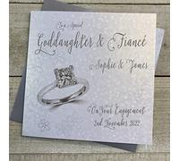 WHITE COTTON CARDS PERSONALISED ENGAGEMENT CARD. ANY RELATION. GODDAUGHTER & FIANCÉ. SQUARE PRINCESS CUT RING DESIGN. Handmade (P22-99-GODD & XP22-99-GODD)