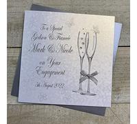 WHITE COTTON CARDS PERSONALISED ENGAGEMENT CARD. ANY RELATION. GODSON & FIANCÉE CHAMPAGNE FLUTES DESIGN. Handmade (P22-34-GODS & XP22-34-GODS)