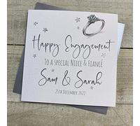 WHITE COTTON CARDS PERSONALISED ENGAGEMENT CARD. ANY RELATION. NIECE & FIANCÉ. RING & STARS DESIGN. Handmade (P22-74-NIE & XP22-74-NIE)