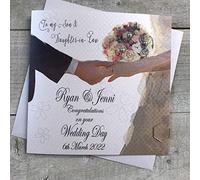 WHITE COTTON CARDS Personalised Handmade Wedding Card- My Son & Daughter-in-law Bouquet of Flowers