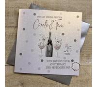 WHITE COTTON CARDS PERSONALISED SPECIAL FRIENDS 25TH SILVER WEDDING ANNIVERSARY CARD - DOTTY LOVE BIRDS DESIGN. HAND FINISHED (X) P25-2-AN-SF25