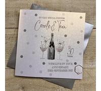 WHITE COTTON CARDS PERSONALISED SPECIAL FRIENDS 30TH PEARL WEDDING ANNIVERSARY CARD - DOTTY LOVE BIRDS DESIGN. HAND FINISHED (X) P25-2-AN-SF30