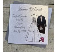 WHITE COTTON CARDS PERSONALISED WEDDING CARD. ANY RELATION. GRANDSON & WIFE. SCOTTISH. DRESS & KILT DESIGN. Handmade (PPS146-GS & XPPS146-GS)