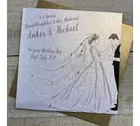 White Cotton Cards PERSONALISED WEDDING CARD, TO A SPECIAL GRANDDAUGHTER & HUSBAND, COUPLE KISSING DESIGN, HAND FINISHED (X) P23-1-GD