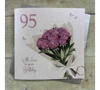 WHITE COTTON CARDS PINK BOUQUET FLOWERS CARD 95TH BIRTHDAY CARD, HAND FINISHED (DPP95)