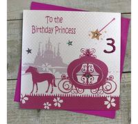 WHITE COTTON CARDS Pink, Carriage, Princess 3" Handmade Girls 3rd Birthday Card, GL233-3