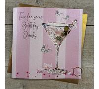 WHITE COTTON CARDS PINK COCKTAIL WITH OLIVES BIRTHDAY CARD, HAND FINISHED (DP207)