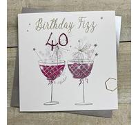 WHITE COTTON CARDS PINK FIZZY COUPE GLASSES - 40TH BIRTHDAY CARD, HAND FINISHED (D220-40)