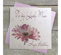White Cotton Cards Pink Gerbera Flower To My Lovely Mum Happy Birthday Handmade Birthday Card, White, WS35