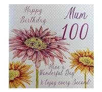 white cotton cards "Pink Gerbera, Happy Birthday 100 Mum Have a Wonderful Day Handmade 100th Birthday Card, White, wba100-mum