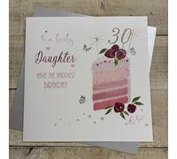 WHITE COTTON CARDS PINK LAYER CAKE - DAUGHTER - 30TH LARGE BIRTHDAY CARD, HAND FINISHED (XDC30-D)