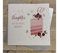 WHITE COTTON CARDS PINK LAYER CAKE - DAUGHTER - 60TH LARGE BIRTHDAY CARD, HAND FINISHED (XDC60-D)