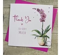 WHITE COTTON CARDS PINK ORCHID THANK YOU CARD, HAND FINISHED (S309)