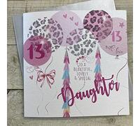 WHITE COTTON CARDS Pink Present Design Daughter 13th Birthday Handmade Card, XLWB101-13,22cm x 22cm