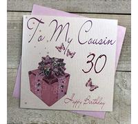 WHITE COTTON CARDS Pink Present, To My Cousin 30 Happy Handmade 30th Birthday Card, White, wb160-30