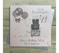WHITE COTTON CARDS PINK/SILVER PRESSIES -13TH GRANDDAUGHTER LARGE BIRTHDAY CARD, HAND FINISHED (XDP11-GD13)