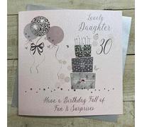 WHITE COTTON CARDS PINK/SILVER PRESSIES - 30TH - DAUGHTER LARGE BIRTHDAY CARD, HAND FINISHED (XDP11-D30)