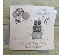 WHITE COTTON CARDS PINK/SILVER PRESSIES - 40TH - DAUGHTER LARGE BIRTHDAY CARD, HAND FINISHED (XDP11-D40)