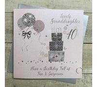 WHITE COTTON CARDS PINK/SILVER PRESSIES - 40TH GRANDDAUGHTER LARGE BIRTHDAY CARD, HAND FINISHED (XDP11-GD40)