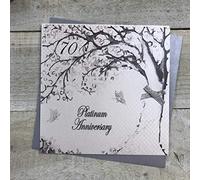 WHITE COTTON CARDS Platinum Handmade 70th Anniversary Card, PA70,16cm x 16cm