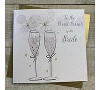 WHITE COTTON CARDS PROUD PARENTS OF THE BRIDE WEDDING CARD, HAND FINISHED (D191)
