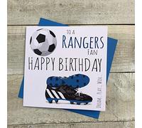 WHITE COTTON CARDS Rangers FC Gers Light Blues Football Club Fan Birthday Card - BOOTS & BALL DESIGN (FFP8)