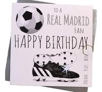 WHITE COTTON CARDS Real Madrid SC Los Blancos FC Football Club Fan Birthday Card - BOOTS & BALL DESIGN (108)