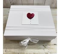 WHITE COTTON CARDS RED BALLOON HEART - Large A4 White Keepsake Box for All Occassions, Special Memories, Wedding, Anniversary, Sympathy, Gift, Travel, Baby, Birthday, Funeral (HT-BALRED-2X)