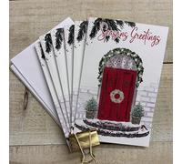 WHITE COTTON CARDS RED DOOR SEASONS GREETINGS - PACK OF 6 CHRISTMAS CARDS (N95-C25-12)