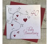 white cotton cards Ruby Wedding, Handmade 40th Card (Anniversary Tree, Code AB40)
