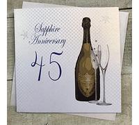 white cotton cards Sapphire, Handmade 45th Wedding Anniversary Card (Green Bottle, Code A45)
