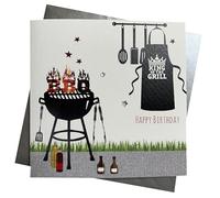 White Cotton Cards SB7 BBQ King Happy Birthday Handmade Men s Birthday Card, 16cm x 16 cm