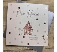 WHITE COTTON CARDS SHINY HOUSE NEW HOME CARD, HANDMADE (D444)