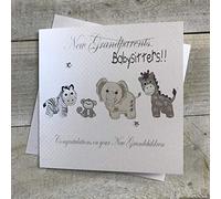 White Cotton Cards "Silver Toys, New Grandparents/Babysitters!! Congratulations On Your New Grandchildren Handmade Twins/Triplets New Grandparents Card, PD231
