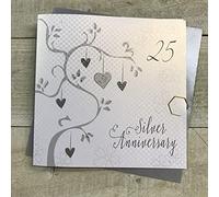 white cotton cards Silver Wedding, Handmade 25th Card (Anniversary Tree, Code AB25)