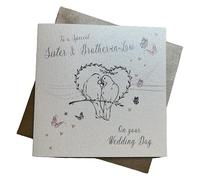 white cotton cards Sister and Brother-in-Law on Your Wedding Day Handmade Card, bd19