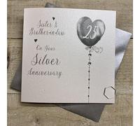 WHITE COTTON CARDS SISTER & BROTHER IN LAW - SILVER 25TH ANNIVERSARY CARD, HAND FINISHED (DH25-SB)