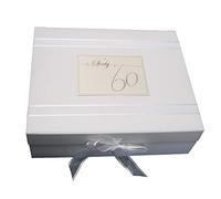 White Cotton Cards "Sixty" Age 60 Birthday, Holographic Glitter & Stars Design Large Keepsake Box (LLN60X)