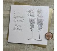 WHITE COTTON CARDS SOMEONE SPECIAL SPARKLER FLUTES BIRTHDAY CARD, HAND FINISHED (D235)